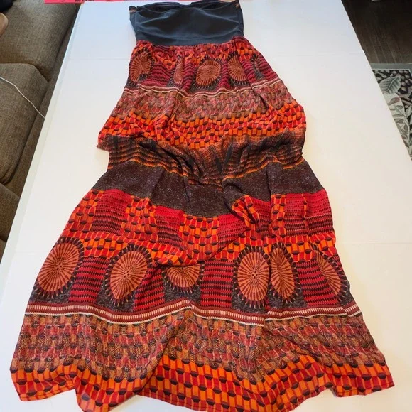 Sans Souci Strapless Maxi Dress Orange Red Tribal Geometric Cutout Size Medium - Picture 10 of 11